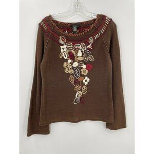 BCBGMAXAZRIA Vintage Sweater Brown Chunky Knit Round Neck Regular Size Large